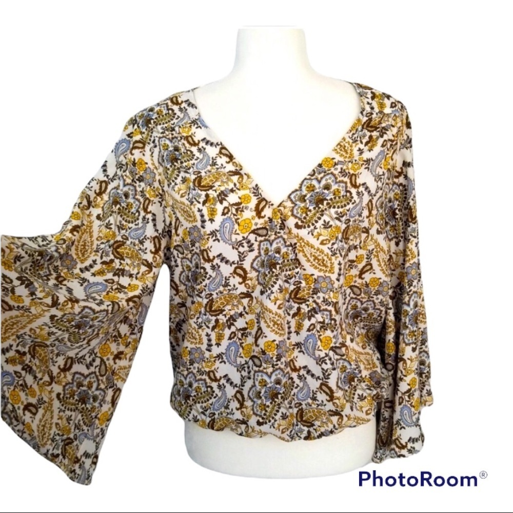Sanctuary Bell Sleeve Wrap Blouse-Size Medium
